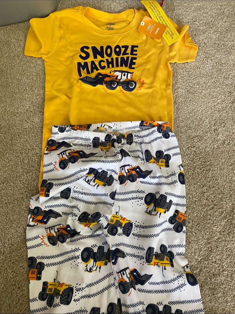 Gymboree Yellow "Snooze Machine" Construction Pajama Set
